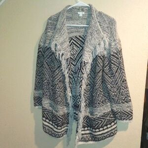 J Jill Wool Blend Aztec Boho Print Cardigan Sweater M